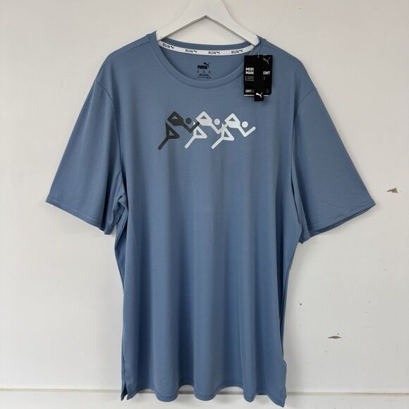 PUMA Gym Work Out Sporty Short Sleeve Athletic Textured T -Shirt Blue XXL NEW - Picture 2 of 12